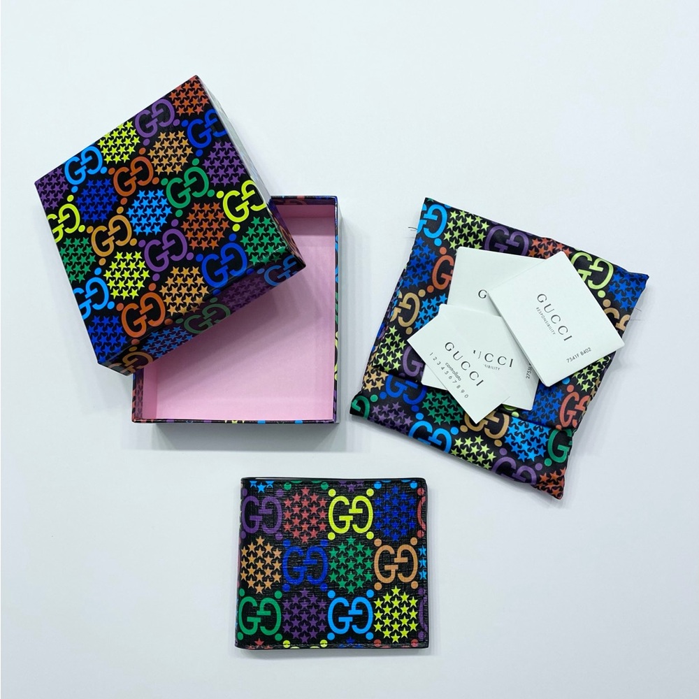 Gucci GG Psychedelic Bifold Wallet Black Multicolor Stars
